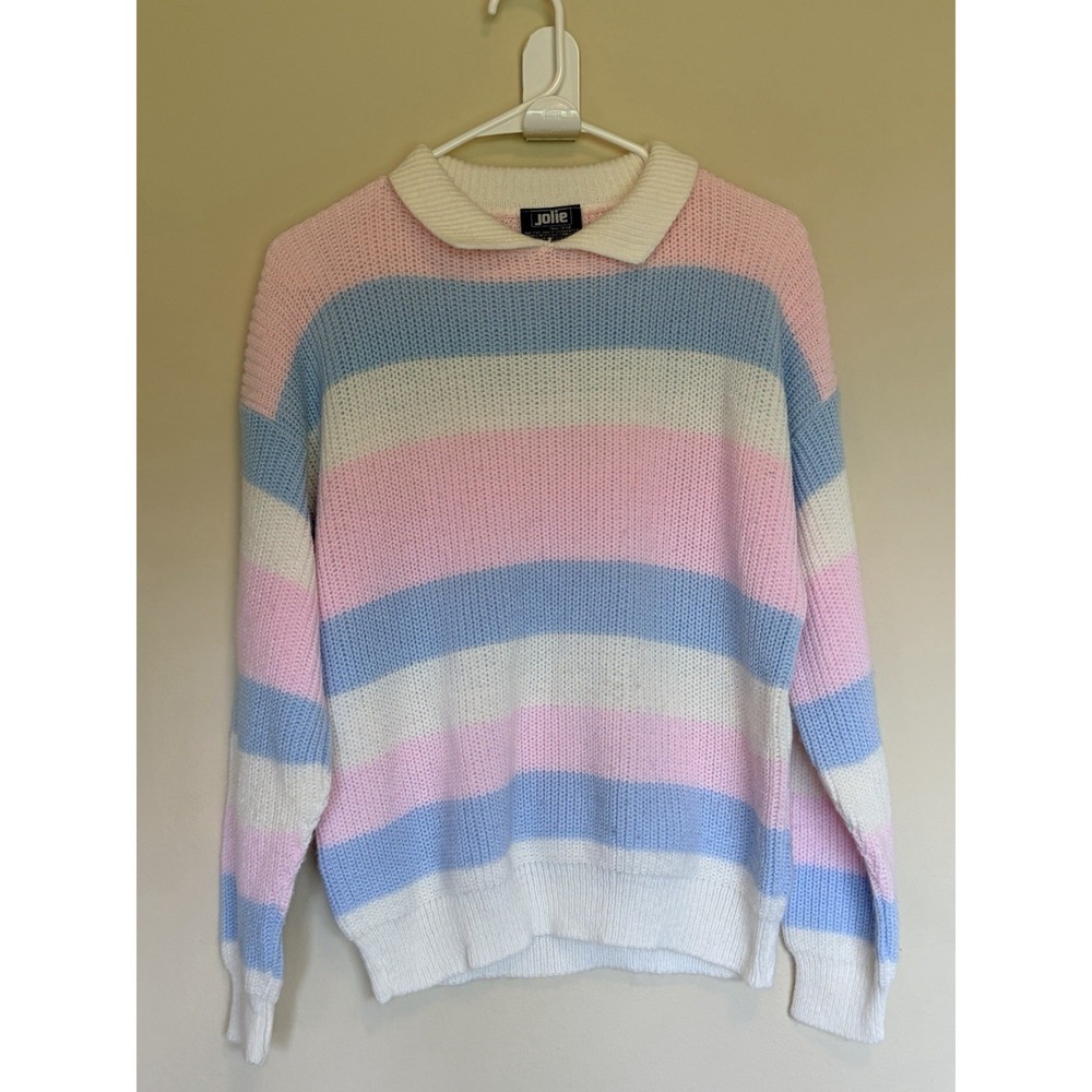 Vintage Jolie New York Pastel Stripe Collared Pullover Sweater Jumper USA Small?